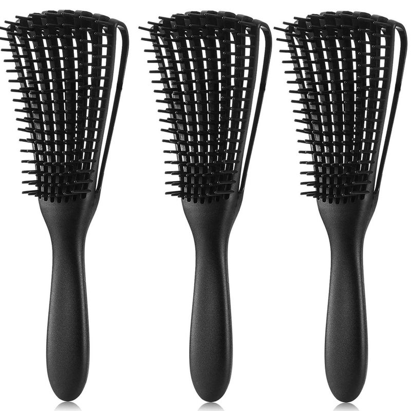 A.DASHER Detangling Brush for Afro American/African 3a to 4c Kinky, Wavy/Curly/Coily Hair - Scalp Massaging Comb for Thick/Long, Wet/Dry/Oily Hair (3 pcs, 3-Black) - Image 1