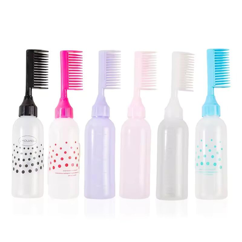 Rinpoche Empty Professional Hair Colouring Graduated Scale Dye Applicator Dispenser Comb Oil Plastic Bottle with Comb Cap for Salon Styling Tool, Hair Oil (Multicolor) (Pack Of 1) - Image 2