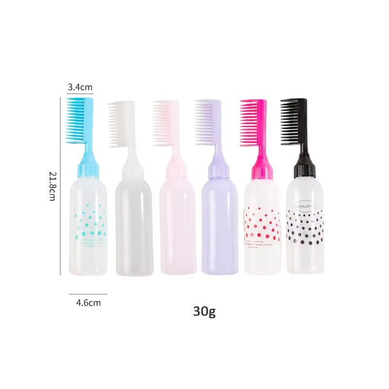 Rinpoche Empty Professional Hair Colouring Graduated Scale Dye Applicator Dispenser Comb Oil Plastic Bottle with Comb Cap for Salon Styling Tool, Hair Oil (Multicolor) (Pack Of 1) - Image 1