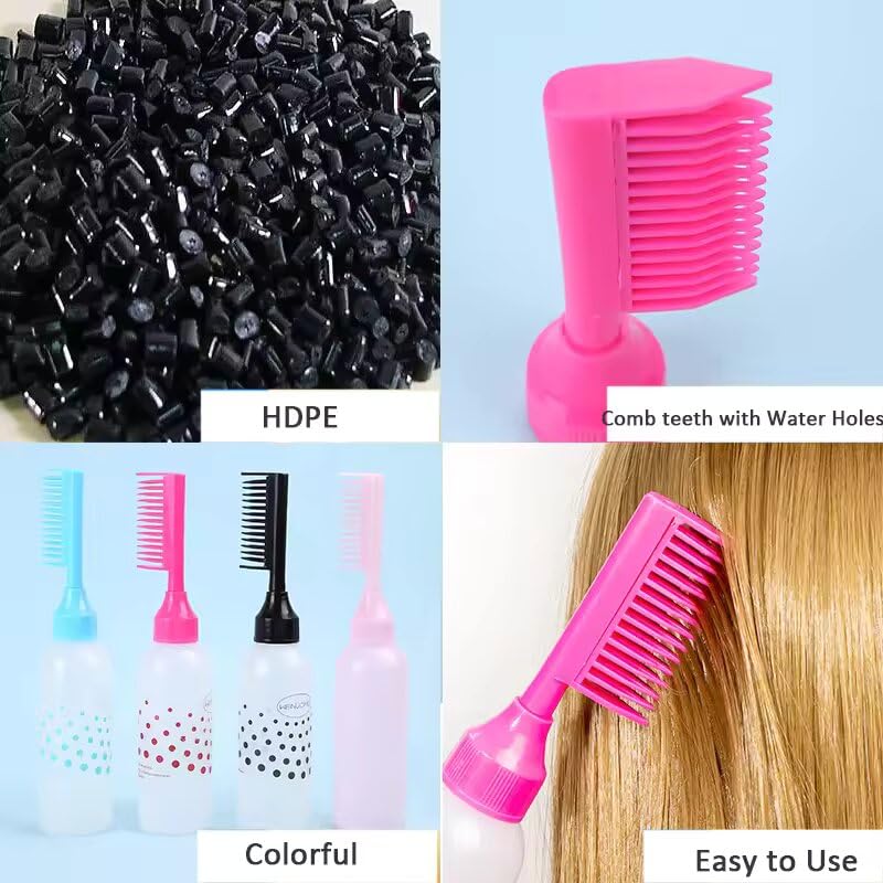 Rinpoche Empty Professional Hair Colouring Graduated Scale Dye Applicator Dispenser Comb Oil Plastic Bottle with Comb Cap for Salon Styling Tool, Hair Oil (Multicolor) (Pack Of 1) - Image 5