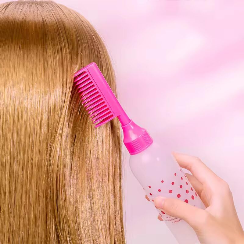 Rinpoche Empty Professional Hair Colouring Graduated Scale Dye Applicator Dispenser Comb Oil Plastic Bottle with Comb Cap for Salon Styling Tool, Hair Oil (Multicolor) (Pack Of 1) - Image 4