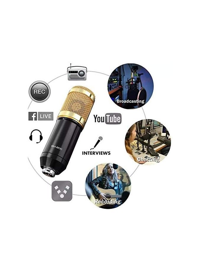 Condenser Microphone Set with Live Sound Card for Studio Recording and Broadcasting, Adjustable Suspension Microphone Gold - Image 3