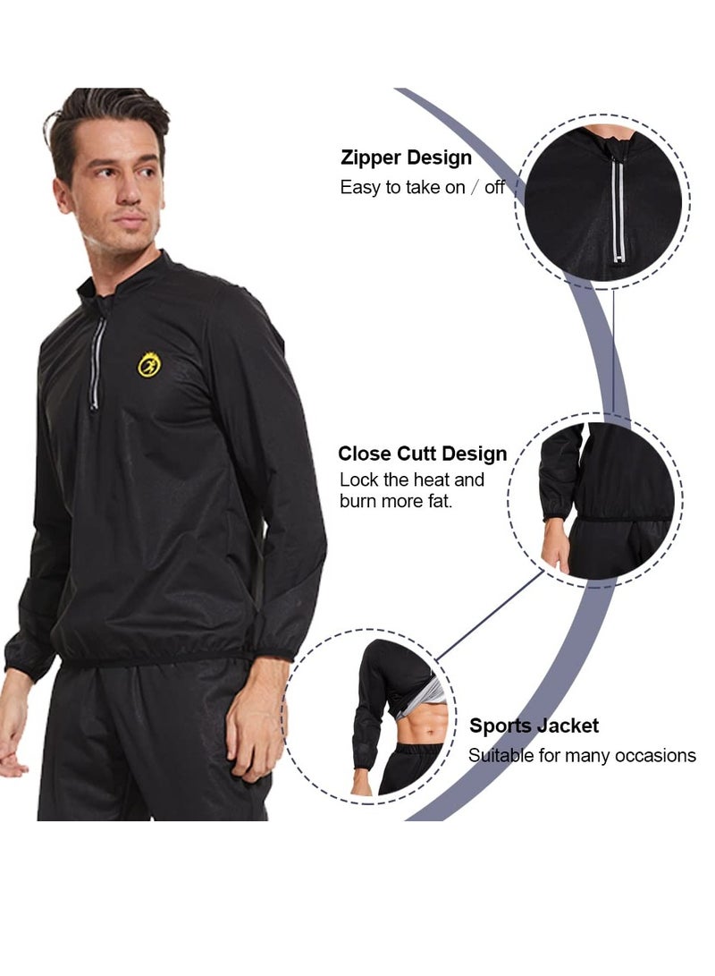 SOLARAE Sauna Suit for Men Sweat Jacket Sweating Shirt Long Sleeve Workout Suits Zipper Gym Exercise Fitness - Image 4