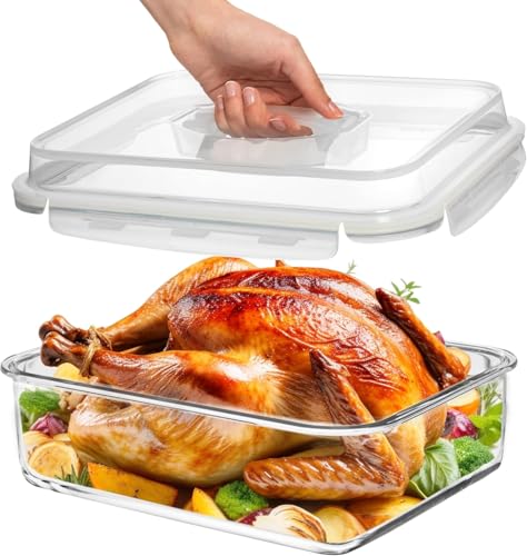 Razab 4800 ML / 163 oz / 21 Cup LARGE Glass Food Storage Container with Airtight Locking Lid. Ideal Storing food, Vegetables, Fruits. Baking Casserole, Lasagna, Roasting Turkey, Chicken BPA Free Oven Safe - Image 1