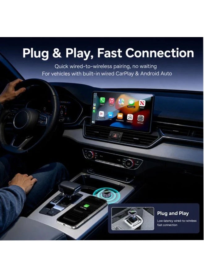 يسيدو محول Yesido KM31 اللاسلكي بنظام "التوصيل والتشغيل" (Plug & Play) لتحويل CarPlay إلى لاسلكي، يدعم شبكة Wi-Fi ثلاثية النطاق (5.8G/5G/2.4G) وتقنية Bluetooth 5.0 ودقة 1080P، مع محول USB-C مرفق. - Image 4