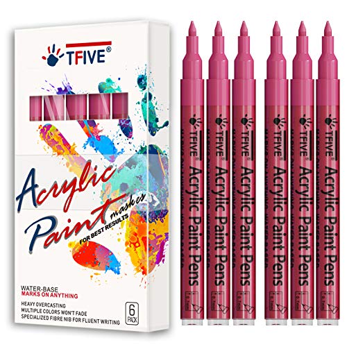 TFIVE Pink Marker Paint Pens - 6 Pack Acrylic Pink Permanent Marker, 0.7mm Extra Fine Tip Paint Pen for Art Projects, Drawing, Rock Painting, Stone, Ceramic, Glass, Wood, Plastic, Metal, Canvas DIY Crafts - Image 1