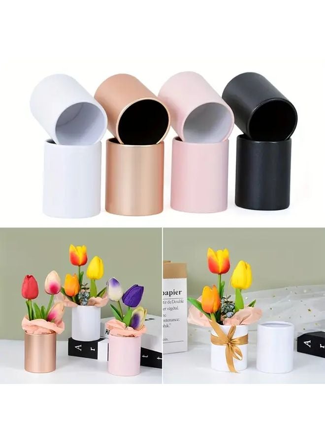 4 قطع صندوق زهور دائري صغير B04 باقة ورود دلو عناق تغليف هدايا DIY - Image 2