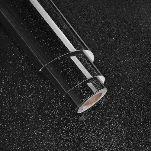 Wallderful Black Wallpaper Glossy Shiny Black Contact Paper for Countertops Waterproof Glitter Wall Paper Peel and Stick Modern Self Adhesive Wallpapers for Kitchen Bathroom Table Wall 15.75"x78" - Image 2