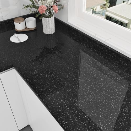Wallderful Black Wallpaper Glossy Shiny Black Contact Paper for Countertops Waterproof Glitter Wall Paper Peel and Stick Modern Self Adhesive Wallpapers for Kitchen Bathroom Table Wall 15.75"x78" - Image 1