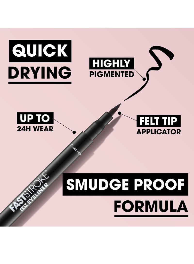 Collection Cosmetics Fast Stroke Felt Tip Eyeliner with Fine Tip Long Lasting 24h Quick Drying Formula 4ml Black - Image 4