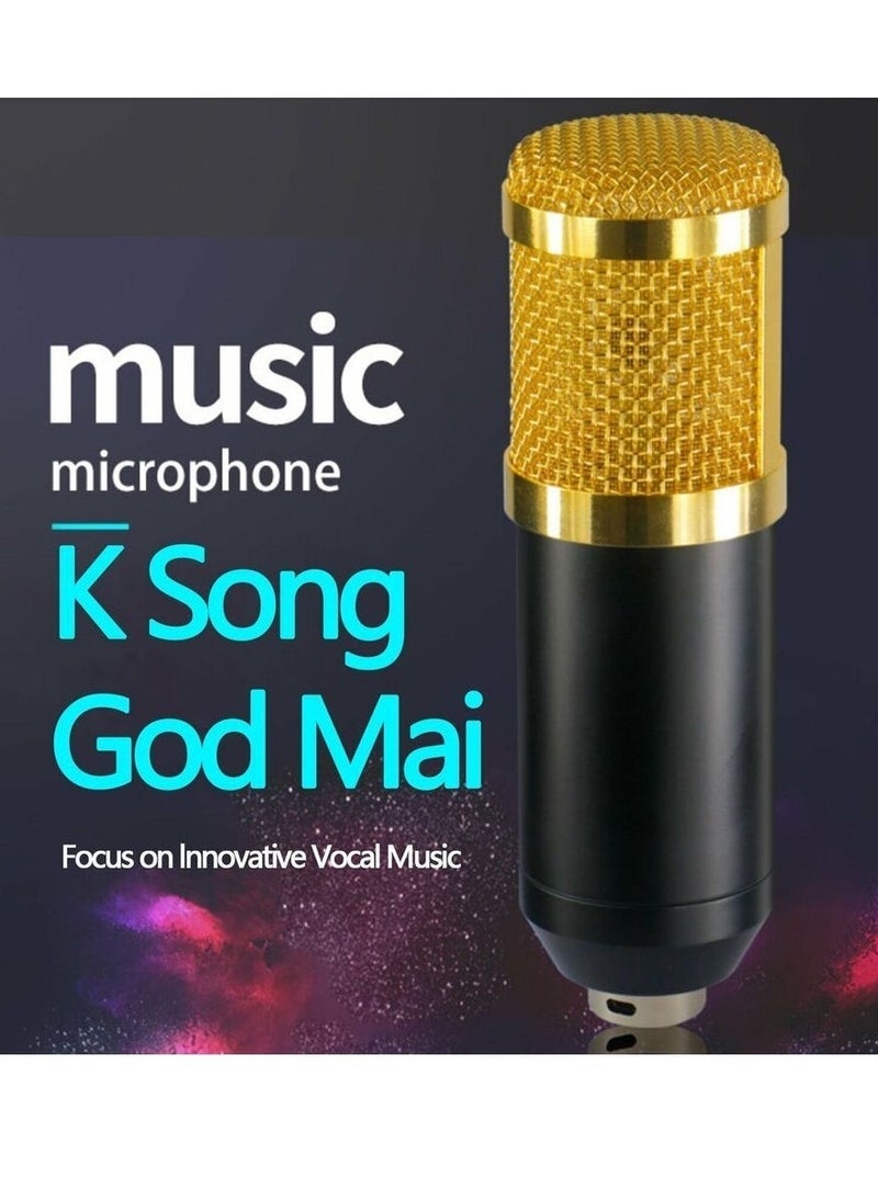 مجموعة تسجيل واستوديو البث: ميكروفون مكثف احترافي مع بطاقة صوت V8S – أسود/ذهبي - Image 2