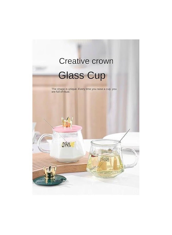 فورتون كوب زجاج شفاف مع غطاء على شكل تاج – لمسة ملكية لمشروباتك اليومية - Image 4