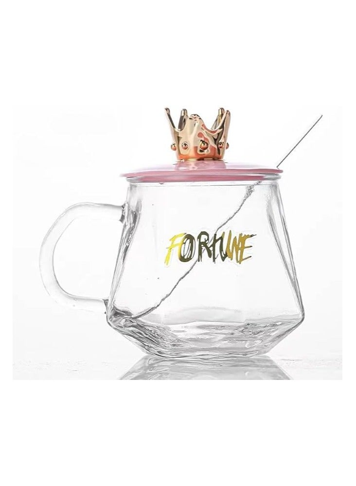 فورتون كوب زجاج شفاف مع غطاء على شكل تاج – لمسة ملكية لمشروباتك اليومية - Image 5