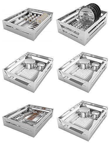 Steel Gold Steel Gold Stainless Steel Modular Kitchen Organizer Rectangular BasketModular Kitchen Cabinet ComboPremium Basket Set Of 6 21 20 Set Of 6  - Image 1