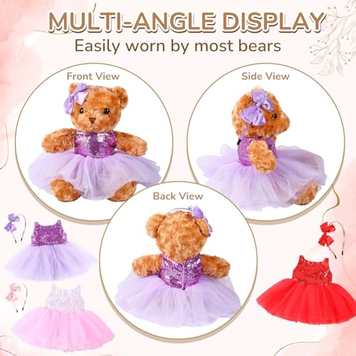 Relaxgiant 6 Pcs Bear Clothes with Bow Headbands Fit 12-16 Inch Dolls Stuffed Animals Bear Dress Tutu Skirt Accessories Make Your Own Stuffed Animals(Vibrant,Tutu) - Image 4