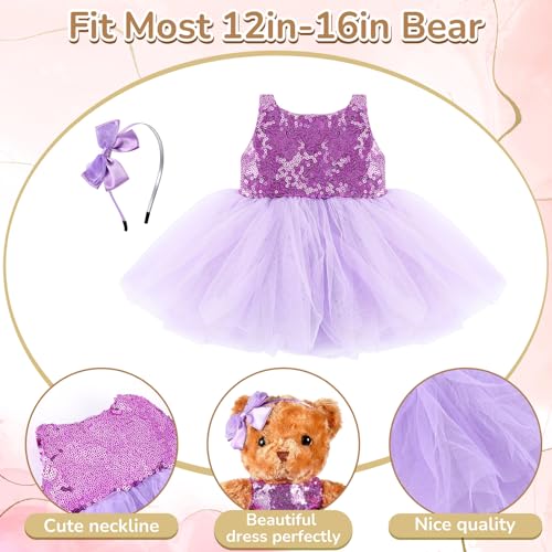 Relaxgiant 6 Pcs Bear Clothes with Bow Headbands Fit 12-16 Inch Dolls Stuffed Animals Bear Dress Tutu Skirt Accessories Make Your Own Stuffed Animals(Vibrant,Tutu) - Image 2