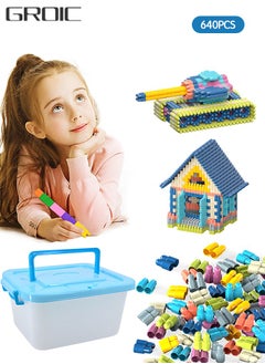 GROIC 640 PCs Building Blocks Set Construction Toy with Box, Learning Playset STEM Toy Set Educational Kit, Colorful Child Brain Development Preschool Toys Montessori Toys for Kids  - Image 1