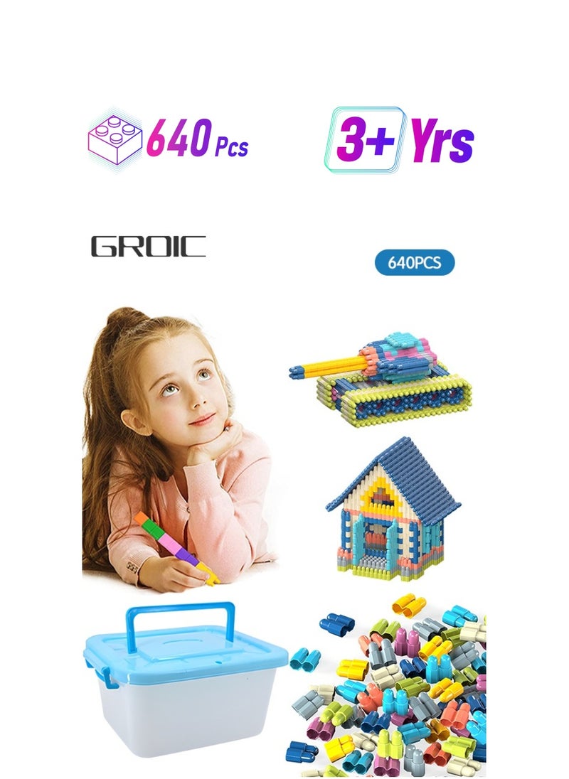 GROIC 640 PCs Building Blocks Set Construction Toy with Box, Learning Playset STEM Toy Set Educational Kit, Colorful Child Brain Development Preschool Toys Montessori Toys for Kids  - Image 1
