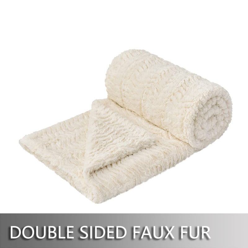 YUSOKI Luxury Faux Fur Throw Blanket(Without Pillows) 2 Layers,3lb,All Ages,Home Decoration, (Ivory,50" x 63") - Image 2