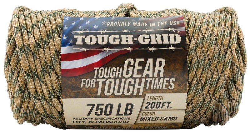 TOUGH-GRID Premium 750lb Paracord Rope - Made in USA - 100% Nylon Type IV Mil-Spec - UV & Abrasion Resistant - Heavy Duty Strands - Outdoor Survival Rope - Used by US Military - 200Ft. - Mixed Camo - Image 3
