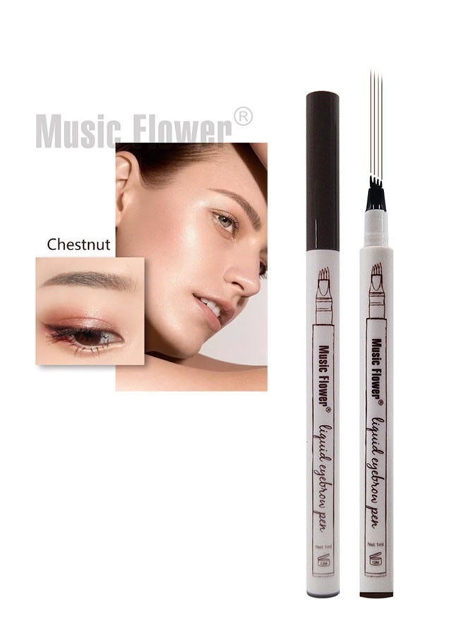 ميوزك فلاور غرامة رسم قلم الحواجب السائل كستنائي ، أربعة شوكة قلم الحواجب ، قلم الحواجب للماء - Image 1