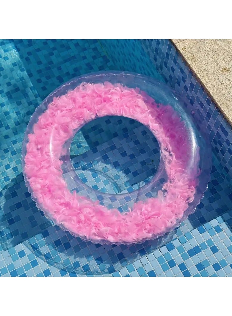 Goolsky 1pc Inflatable Transparent Swimming Ring With Feather Design, Swimming Supplies(90#) - Image 1