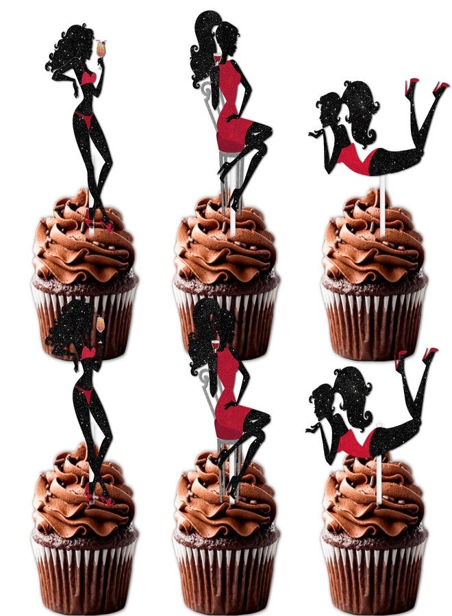 LETLIMIT 18pcs Red Glitter Lady Dessert Cupcake Topper Pick for Makeup Princess Queen Wine Party Theme Decor Supplies Women Girls Happy Birthday Anniversary Wedding Party Decoration - Image 1