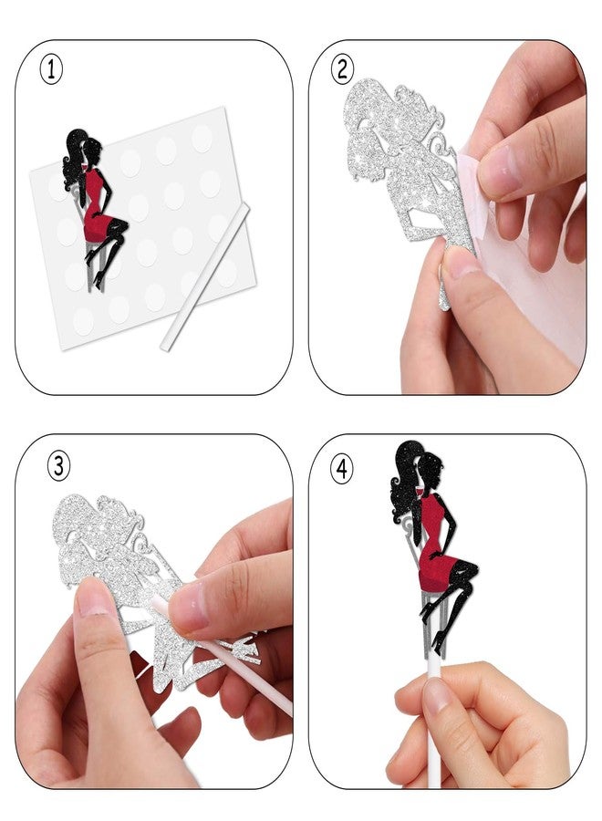 LETLIMIT 18pcs Red Glitter Lady Dessert Cupcake Topper Pick for Makeup Princess Queen Wine Party Theme Decor Supplies Women Girls Happy Birthday Anniversary Wedding Party Decoration - Image 4