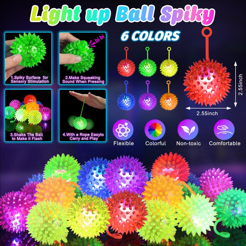SHQDD 24PCS Light Up Ball  Bouncy Balls for Kids  6 Colors LED Flashing Squeaky Ball  2.55inch Light Up Toys  Fidget Sensory Toys  Glow in The Dark Party Favors for Teens  Adults  Children - Image 2