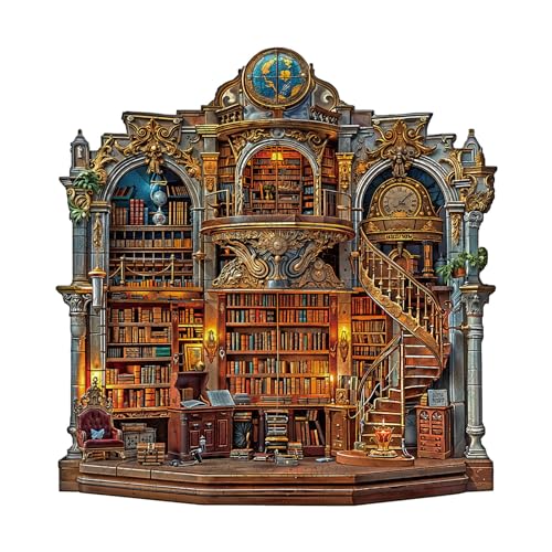 AEEKDOOK Wooden Puzzles for Adults Gothic Revival Library Wood Puzzles Adult Unique Animal Shape Wooden Jigsaw Puzzles for Adults for Puzzle Lovers Family11 114in 200 Pieces - Image 1