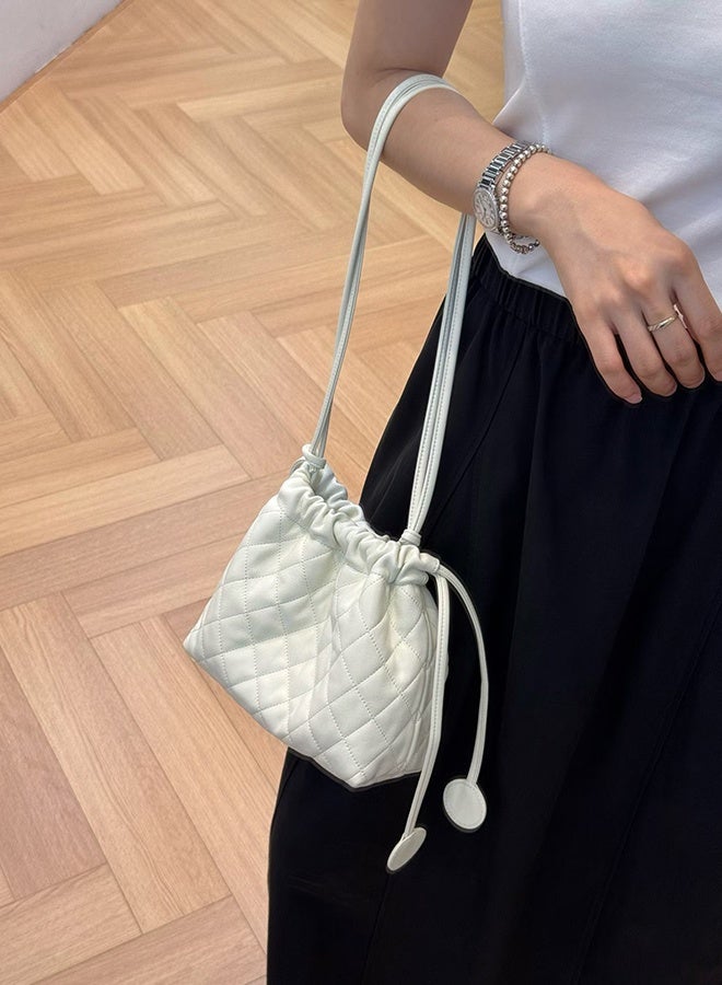 Chic Quilted Drawstring Bucket Bag, Premium Leather Crossbody Dumpling Purse, Elegant Small Shoulder Pouch for Women, Birthday Gift - Image 2