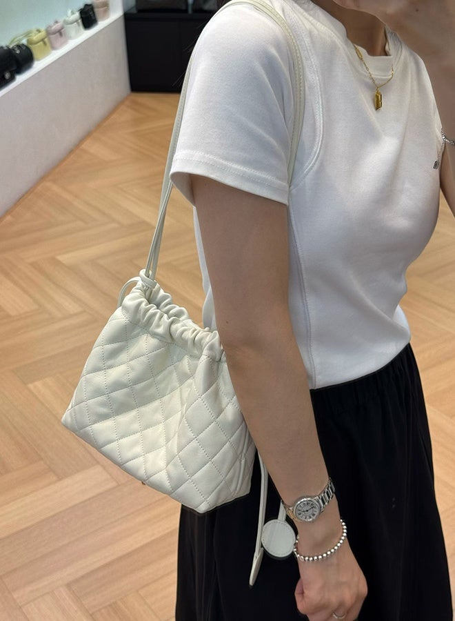Chic Quilted Drawstring Bucket Bag, Premium Leather Crossbody Dumpling Purse, Elegant Small Shoulder Pouch for Women, Birthday Gift - Image 3
