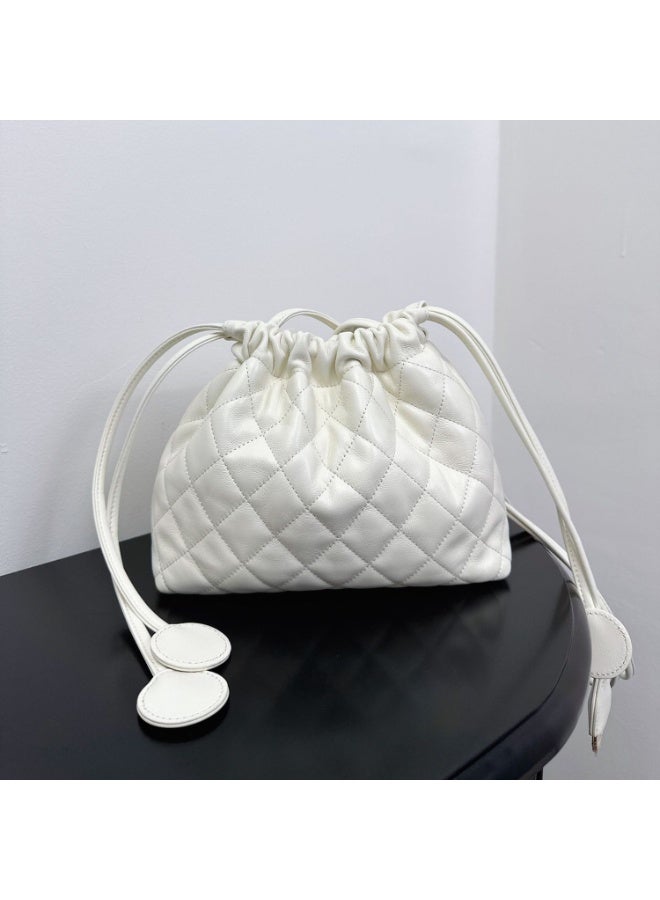 Chic Quilted Drawstring Bucket Bag, Premium Leather Crossbody Dumpling Purse, Elegant Small Shoulder Pouch for Women, Birthday Gift - Image 1