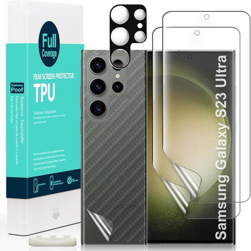 Ibywind Screen Protector For Samsung Galaxy S23 Ultra 5G(6.8 Inches),with 2Pcs Flexible TPU Film,1Pc Camera Lens Protector,1Pc Backing Carbon Fiber Film[Fingerprint Reader,Easy to install] - Image 1
