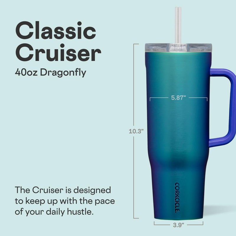 Corkcicle Cruiser Insulated Tumbler - Keeps Drinks Cold 20 Hours - Triple-Insulated Stainless Steel - Spill-Proof Lid - Summer Drinkware Gift - Keeps Drinks Ice Cold - 40 oz - Dragonfly - Image 2