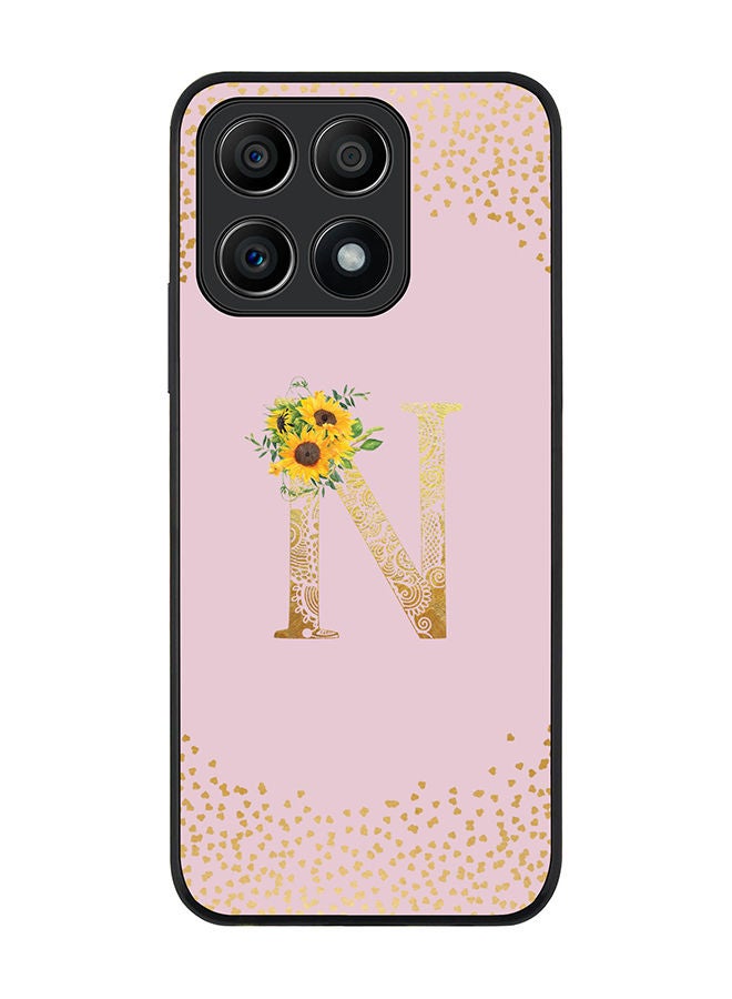 Stylizedd Rugged Black edge case for Honor X8A 4G Slim fit Soft Case Flexible Rubber Edges Anti Drop TPU Gel Thin Cover - Custom Monogram Letter Floral Pattern Alphabet - N (Pink) - Image 1