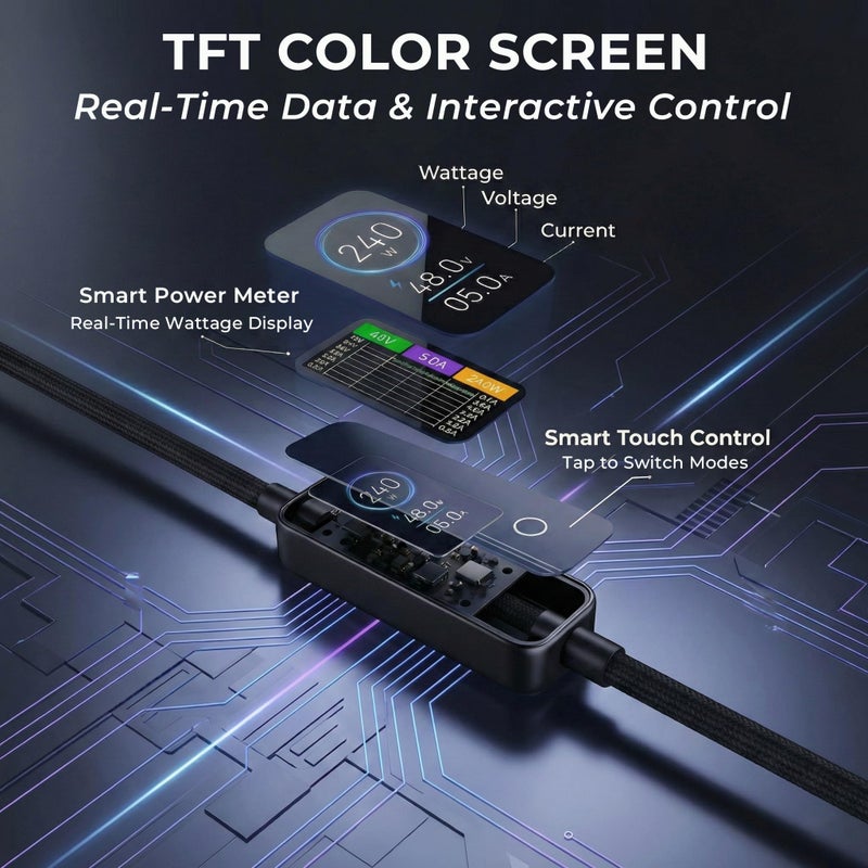 LITO 240W USB C to USB C Cable with TFT Color Screen, PD 3.1 Fast Charging Premium 48-Strand Nylon Braided Cord Compatible with iPhone 17/16/15, MacBook, Laptop,Tablet, Galaxy, Pixel, Steam Deck,4ft - Image 3