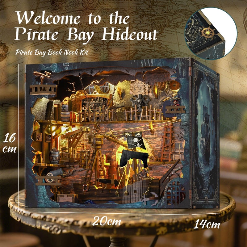 VORATHIS Book Nook Pirate Kit - DIY Miniature House Kit for Adults, Teens, Dollhouse Booknook Bookshelf Insert Decor with LED Light, 3D Wooden Puzzle Gifts for Family, Friends - Image 2
