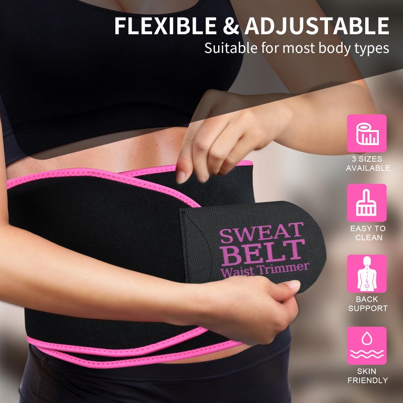 Lisacool Waist Trainer for Women,Sweat Band,Belt for Weight Loss,Waist Trimmer,Waist Trainer for Women Working Out Black/Pink - Image 4