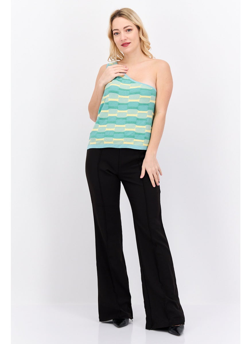 Cotton On Women Plus Size Asymmetrical Neck One Shoulder Sleeve Textured Top, Green Combo  - Image 4