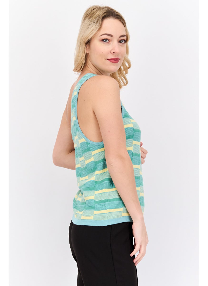 Cotton On Women Plus Size Asymmetrical Neck One Shoulder Sleeve Textured Top, Green Combo  - Image 2