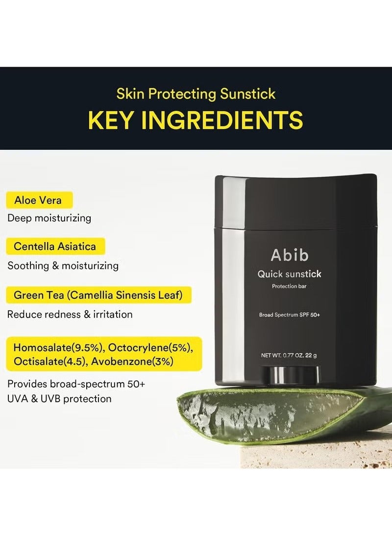 abib Quick Sunstick Protection Bar SPF50+ 0.77 oz / 22 g (Glowing) | Korean Suncreen Stick Suncare Sunblock, No Whitecast, Protector Solar Barra, Centella Asiatica Extract, Aloe Extract  - Image 3