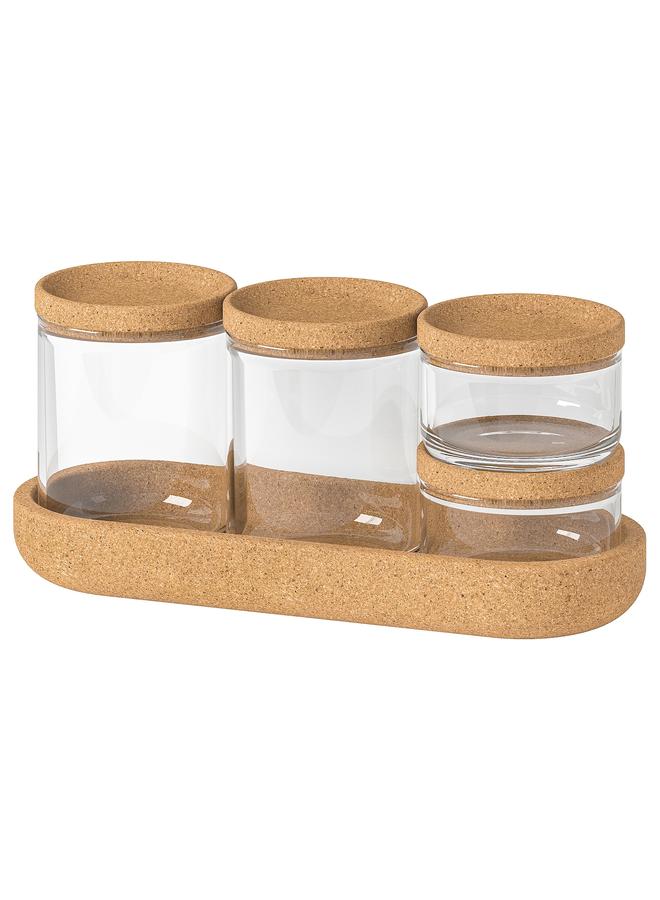 Zaboon Jar With Lid And Tray, Set Of 5, Glass Cork - Image 1
