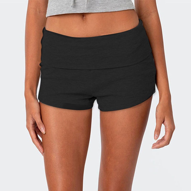 KMBANGI Women Fold Over Shorts Elastic Waist Y2k Lounge Shorts Foldover Cute Pajama Bottoms Soft Sleepwear(Basic Solid Black,S) - Image 2