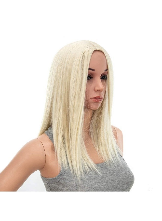 SWACC 14Inch Short Straight Middle Part Hair Wig Medium Length Synthetic Heat Resistant Wigs For Women With Wig Cap (Platinum Blonde) - Image 1