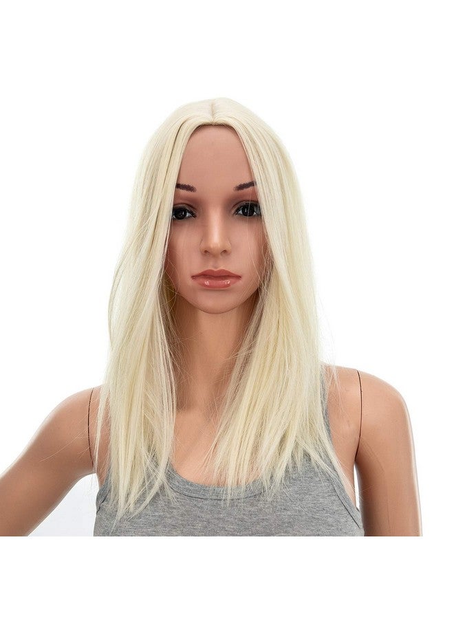 SWACC 14Inch Short Straight Middle Part Hair Wig Medium Length Synthetic Heat Resistant Wigs For Women With Wig Cap (Platinum Blonde) - Image 3