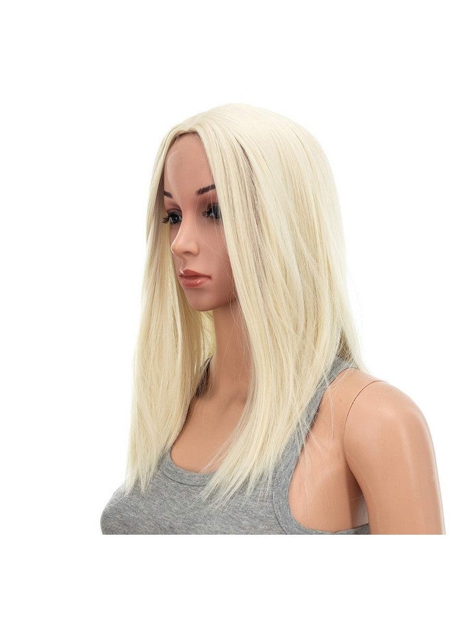 SWACC 14Inch Short Straight Middle Part Hair Wig Medium Length Synthetic Heat Resistant Wigs For Women With Wig Cap (Platinum Blonde) - Image 5