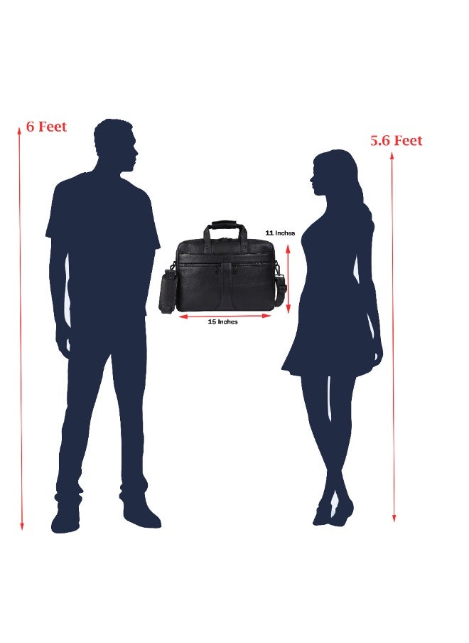 LAVERI LEATHER - LAVERI® Genuine Leather Office Bag for Men, 15.6 Inch Laptop Bag, CrossBody Messenger Bag Adjustable Strap, Multiple Compartments, VIP Quality, 1 Year Warranty #2816 (Black VIP) - Image 1