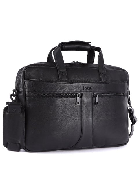 LAVERI® Genuine Leather Office Bag for Men, 15.6 Inch Laptop Bag, CrossBody Messenger Bag Adjustable Strap, Multiple Compartments, VIP Quality, 1 Year Warranty #2816 (Black VIP)