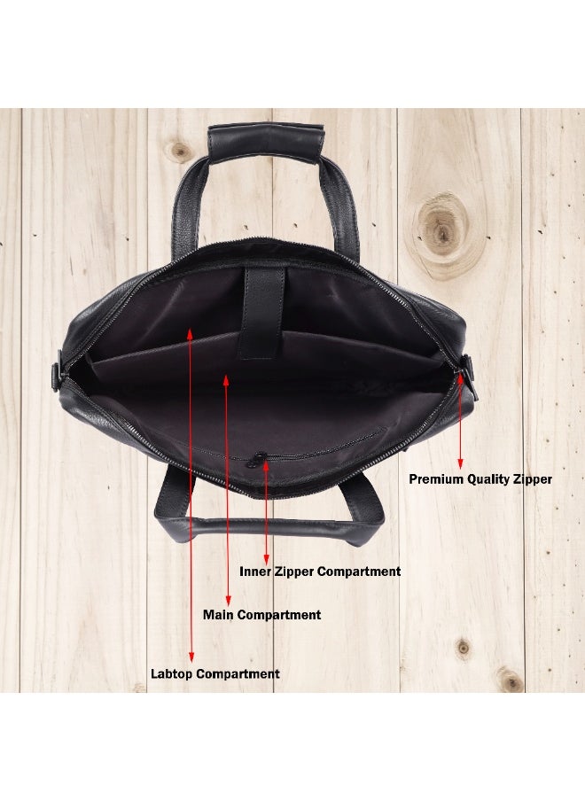LAVERI LEATHER - LAVERI® Genuine Leather Office Bag for Men, 15.6 Inch Laptop Bag, CrossBody Messenger Bag Adjustable Strap, Multiple Compartments, VIP Quality, 1 Year Warranty #2816 (Black VIP) - Image 1